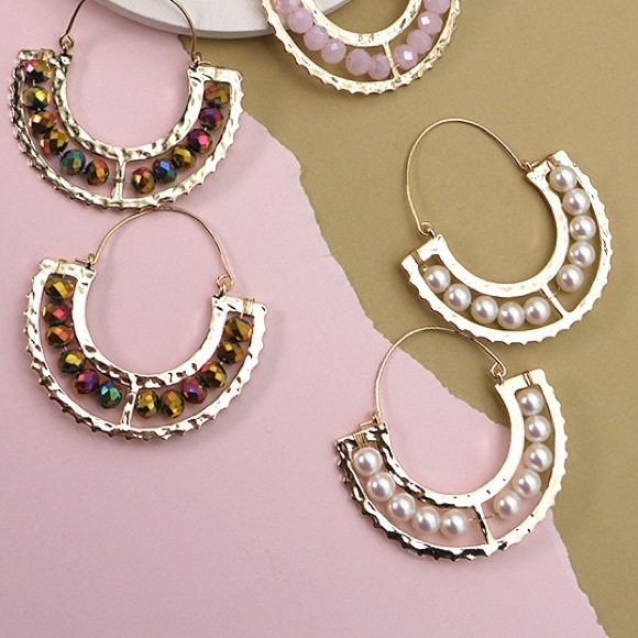 Half moon U drop beaded earrings - Picture 2 of 4